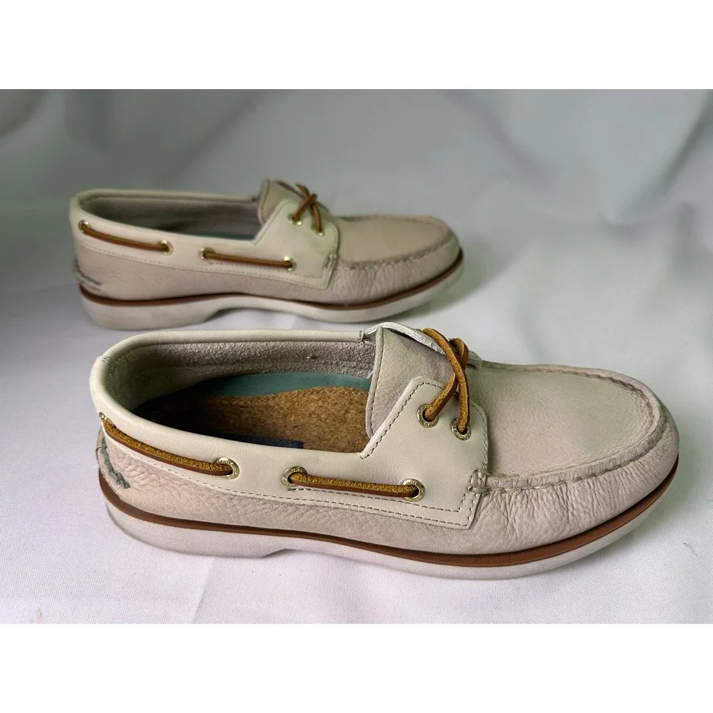 Sperry Top-Sider Authentic Original 2-Eye Boat Shoes Mens Size 8.5 Beige Leather